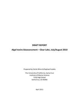 DRAFT REPORT Algal Toxins Bioassessment – Clear Lake, July/August 2010