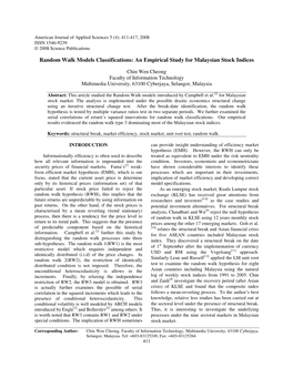 Random Walk Models Classifications: an Empirical Study for Malaysian Stock Indices