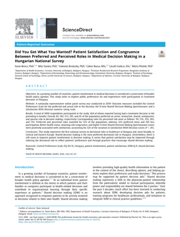 Patient Satisfaction and Congruence Between Preferred and Perceived Roles in Medical Decision Makin