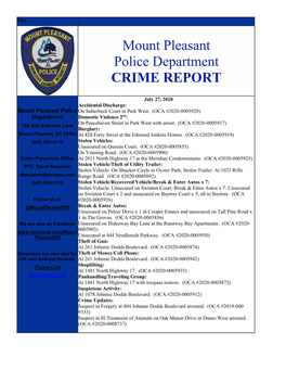 Mount Pleasant Police Department CRIME REPORT