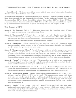 Zermelo-Fraenkel Set Theory with the Axiom of Choice