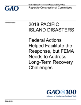 GAO-21-91, 2018 PACIFIC ISLAND DISASTERS: Federal Actions