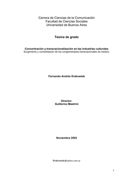 Carrera De Ciencias De La Comunicación Facultad De Ciencias Sociales Universidad De Buenos Aires