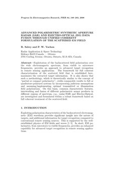 Advanced Polarimetric Synthetic Aperture Radar (Sar) and Electro-Optical (Eo) Data Fusion Through Unified Coherent Formulation of the Scattered Em Field