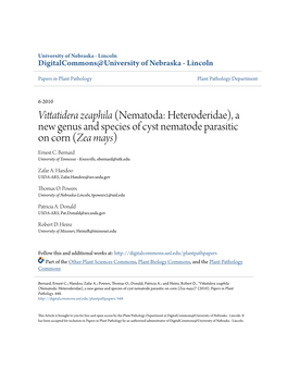 A New Genus and Species of Cyst Nematode Parasitic on Corn (Zea Mays) Ernest C