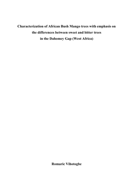 Characterization of African Bush Mango Trees with Emphasis on the Differences Between Sweet and Bitter Trees in the Dahomey Gap (West Africa)