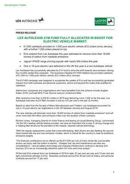 Lex Autolease £1M Fund Fully Allocated in Boost for Electric Vehicle Market