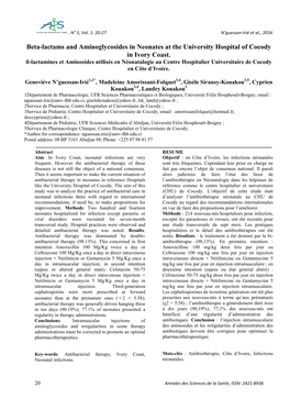 Beta-Lactams and Aminoglycosides in Neonates at the University Hospital of Cocody in Ivory Coast