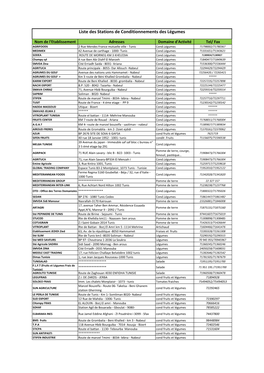 Liste Des Stations De Conditionnements Des Légumes