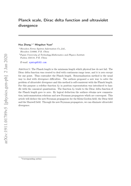 Planck Scale, Dirac Delta Function and Ultraviolet Divergence