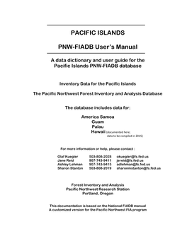 PACIFIC ISLANDS PNW-FIADB User's Manual