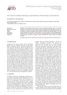 The Invasive Caribbean Mytilopsis Sallei (Bivalvia: Dreissenidae): a Short Review