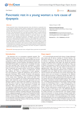 Pancreatic Rest in a Young Woman: a Rare Cause of Dyspepsia