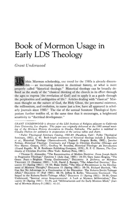 Book of Mormon Usage in Early LDS Theology