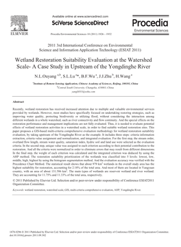 Wetland Restoration Suitability Evaluation at the Watershed Scale- a Case Study in Upstream of the Yongdinghe River