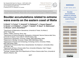 Boulder Accumulations Related to Extreme Wave Events on the Coast of Malta Wave Events on the Eastern Coast of Malta S