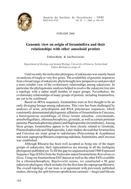 Genomic View on Origin of Foraminifera and Their Relationships with Other Amoeboid Protists