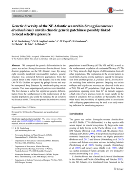 Genetic Diversity of the NE Atlantic Sea Urchin Strongylocentrotus Droebachiensis Unveils Chaotic Genetic Patchiness Possibly Linked to Local Selective Pressure