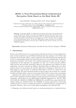 JHAE: a Novel Permutation-Based Authenticated Encryption Mode Based on the Hash Mode JH