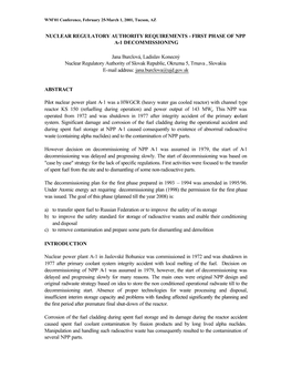 Nuclear Regulatory Authority Requirements - First Phase of Npp A-1 Decommissioning