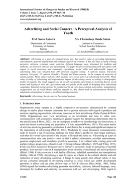 Advertising and Social Concern: a Perceptual Analysis of Youth