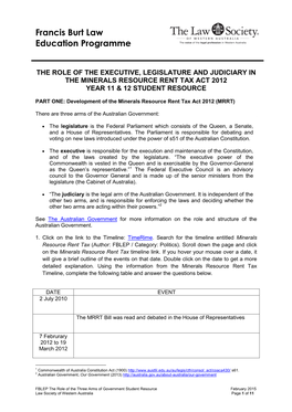 The Role of the Three Arms of Government Student Resource February 2015 Law Society of Western Australia Page 1 of 11 Francis Burt Law Education Programme