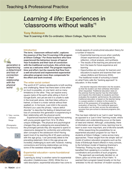 Learning 4 Life: Experiences in 'Classrooms Without Walls'1