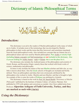 Dictionary of Islamic Philosophical Terms