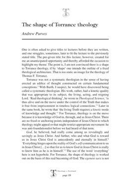 The Shape of Torrance Theology Andrew Purves