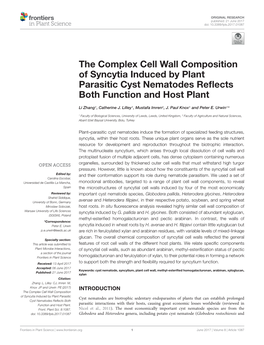 The Complex Cell Wall Composition of Syncytia Induced by Plant Parasitic Cyst Nematodes Reﬂects Both Function and Host Plant