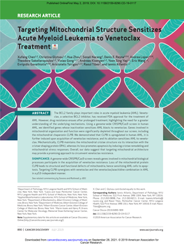 Targeting Mitochondrial Structure Sensitizes Acute Myeloid Leukemia to Venetoclax Treatment