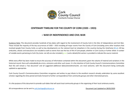 Centenary Timeline for the County of Cork (1920 – 1923)