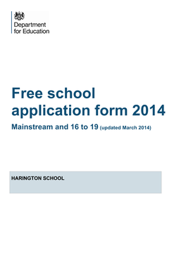 Free School Application Form 2014 Mainstream and 16 to 19 (Updated March 2014)