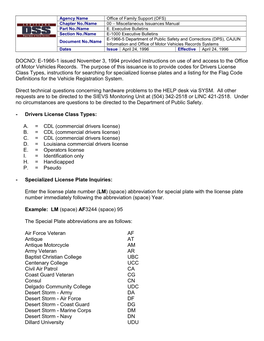 E-1966-1 Issued November 3, 1994 Provided Instructions on Use of and Access to the Office of Motor Vehicles Records