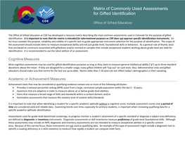 Matrix of Commonly Used Assessments for Gifted Identification