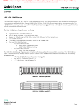 Quickspecs HPE MSA 2040 Storage Overview