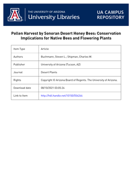 Pollen Harvest by Sonoran Native Bees and Flowering