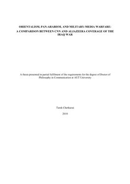 Orientalism, Pan-Arabism, and Military-Media Warfare: a Comparison Between Cnn and Aljazeera Coverage of the Iraq War