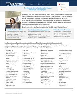 Employers Report Significant Results Using Workkeys and the Certificate