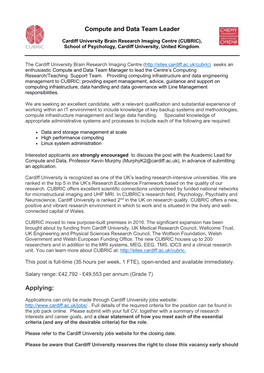 Compute and Data Team Leader Applying