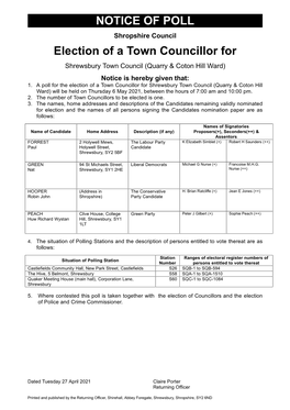 NOTICE of POLL Election of a Town Councillor