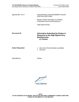 Information Submitted by Parties in Response to the High-Speed Ferry Questionnaire A) Finland