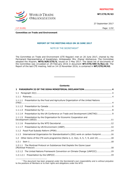 RESTRICTED WT/CTE/M/63 27 September 2017 (17-5109) Page: 1