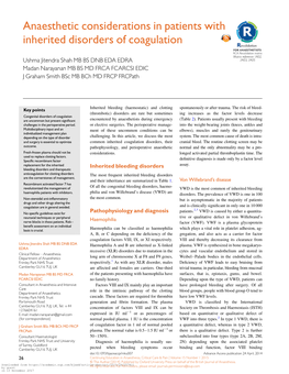 Anaesthetic Considerations in Patients with Inherited Disorders of Coagulation