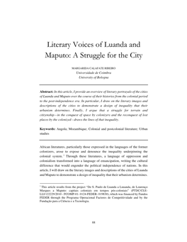 Literary Voices of Luanda and Maputo: a Struggle for the City