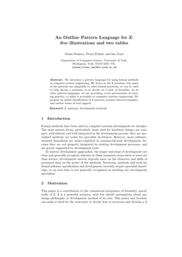 An Outline Pattern Language for Z: Five Illustrations and Two Tables