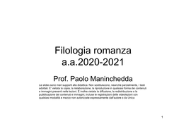 Filologia Romanza A.A.2020-2021