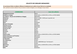 COMMUNES Jours De Collecte COLLECTE DES