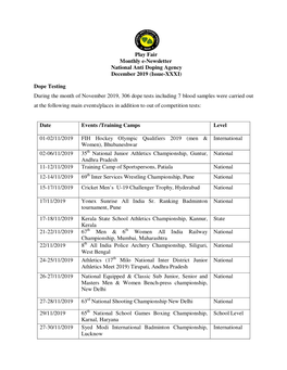 National Anti Doping Agency December 2019 (Issue-XXXI)