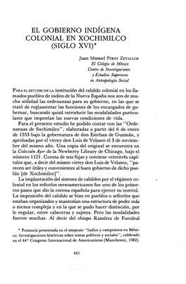 El Gobierno Indígena Colonial En Xochimilco (Siglo Xvi)*